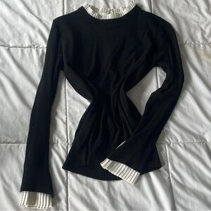 Elegant Black Long Sleeve Top with White Accents